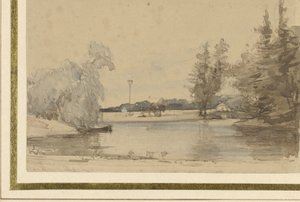 Gezicht over de vijver van het Huis te Leede (?) door Johannes Bosboom