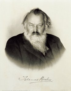 Gegraveerd portret van de Duitse componist, pianist en dirigent Johannes Brahms door Johannes Brahms