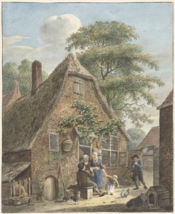 Gezin voor een boerenwoning door Johannes Christiaan Janson