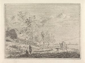 Landschap met kar en twee vissers door Johannes Christiaan Janson