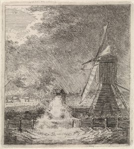 Landschap met watermolen door Johannes Christiaan Janson