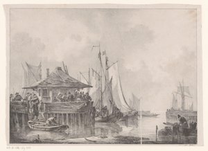 Drukte in een haven door Johannes Christiaan Schotel