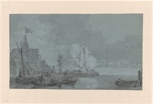 Laatste schot van Dordrecht naar de Fransen in Papendrecht, 1813 door Johannes Christiaan Schotel
