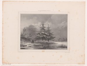 Winterlandschap met twee dennenbomen