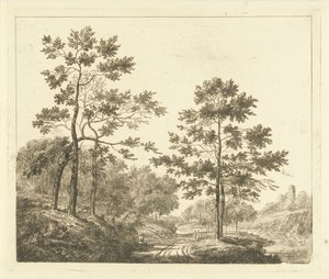 Bospad in heuvelachtig landschap door Johannes Franciscus Christ