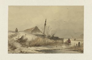 Winterlandschap met boerderij aan sloot
