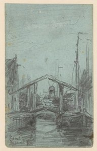 Gezicht op Dordrecht met ophaalbrug door Johannes Gijsbert Vogel
