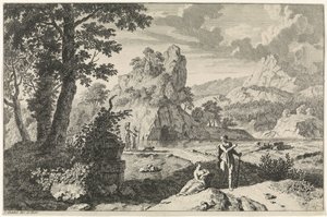 Arcadisch landschap met ruïnes door Johannes Glauber