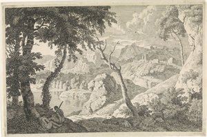 Arcadisch landschap met twee herders door Johannes Glauber