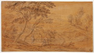 Landschap met figuren bij een beek door Johannes Glauber