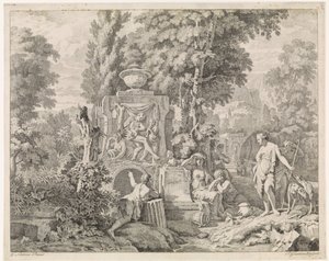 Landschap met een fontein en Diana en haar nimfen