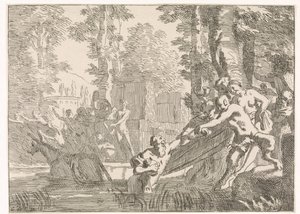 Silenus wordt uit het water getrokken