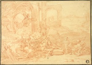 De Heilige Familie met Johannes de Doper en engelen door Johannes Glauber