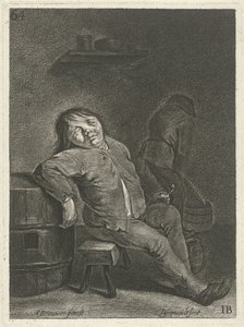 Herberginterieur met twee boeren