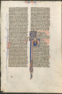 Blad uit een Latijnse Bijbel: Initiaal P met St. Paulus die een Zwaard Vasthoudt
