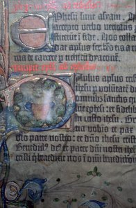 Detail van de vijftiende-eeuwse Gutenburg Bijbel, opening van Efeziërs door Johannes Gutenburg