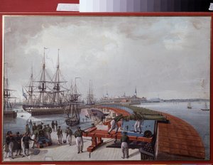 Zicht op Reval (huidig Tallinn), de haven en de Russische kustartillerie