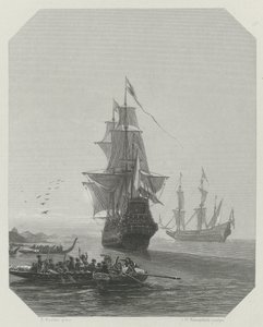 Aankomst van Abel Tasman in Nieuw-Zeeland, 1642-1643, ca. 1865 door Johannes Heinrich Maria Hubert Rennefeld