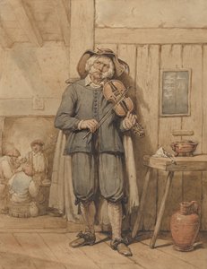 Een violist in een taverne, met drie mannen op de achtergrond door Johannes Hendrik van West