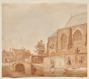 Een Uitzicht op de Nieuwe Kerk, Delft door Johannes Huibert Prins