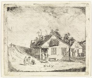 Twee huizen aan een weg door Johannes Huibert Prins
