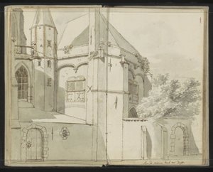 Zijaanzicht van de Nieuwe Kerk te Delft door Johannes Huibert Prins