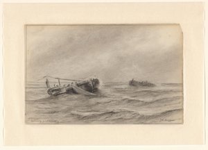 Vissersschepen op zee door Johannes Huygens (signed by artist)