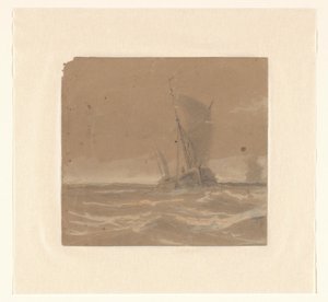 Zeilend vissersschip door Johannes Huygens (signed by artist)