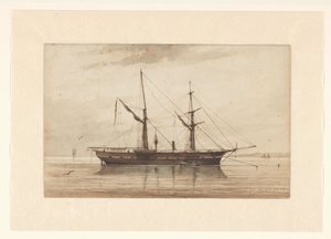 Zeilschip voor anker in kalm water