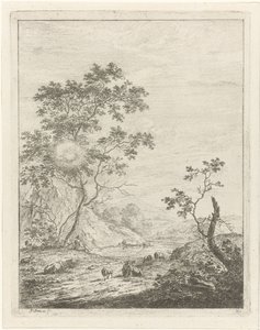Bergachtig landschap met herder en vee door Johannes Janson