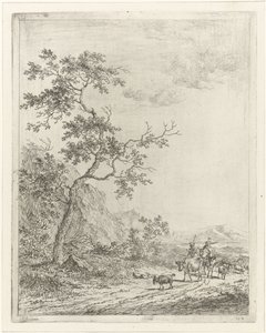 Bergachtig landschap met herder, herderin en vee