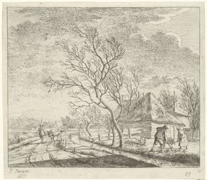 Landschap met boerderij en akker
