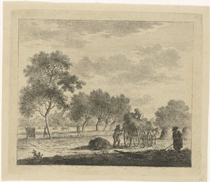 Landschap met hooiwagen