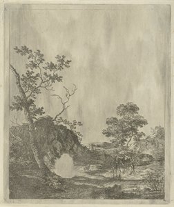 Landschap met vee in rivier door Johannes Janson
