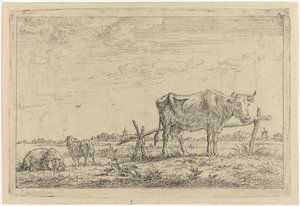 Weiland met koe en schapen door Johannes Janson
