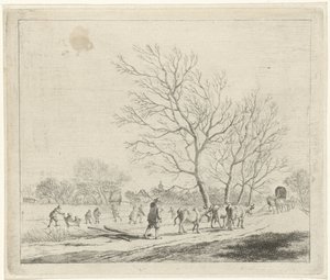 Winterlandschap met koeien en schaatsers (December) (De twaalf maanden) (De gecouleurde Teekeningen van de 12 Maanden)