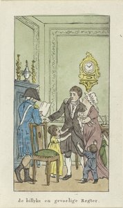 Interieur met gezin en officier