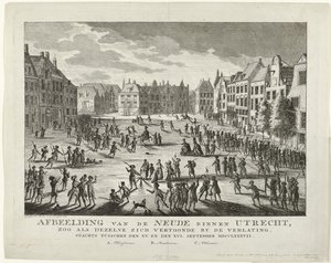 Patriotten verlaten de Neude te Utrecht, 1787 door Johannes Jelgerhuis