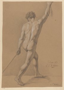 Staand mannelijk naakt, op de rug gezien (3e prijs 1812) door Johannes Joseph Maria Watrin