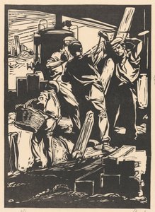Vier dijkwerkers door Johannes Josephus Aarts (signed by artist)