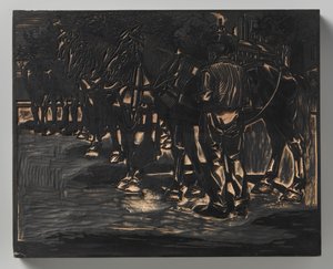 Een man bij paarden door Johannes Josephus Aarts