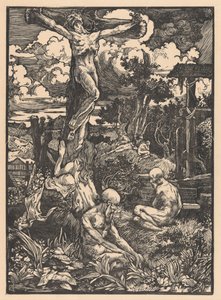 Gekruisigde man in heuvellandschap door Johannes Josephus Aarts