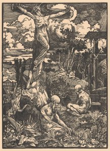 Gekruisigde man in heuvellandschap door Johannes Josephus Aarts