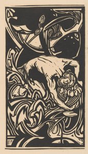 Knielende figuur tussen planten door Johannes Josephus Aarts