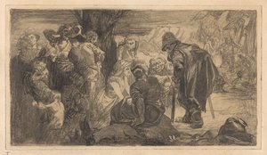 Mannen, vrouwen en kinderen bij een boom door Johannes Josephus Aarts