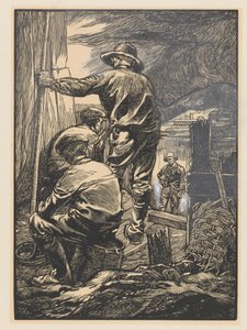 Vier arbeiders bij het water door Johannes Josephus Aarts