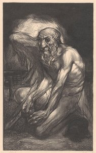 Zittende, bebaarde man met vleugels door Johannes Josephus Aarts