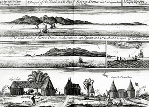 Een uitzicht op de weg in de baai van Sierra Liona, een illustratie uit deel 5 van Awnsham en John Churchill