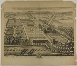 Wollaton Hall in het graafschap Nottingham, plaat 68 uit Britannia Illustrata door Johannes Kip