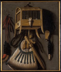 Stilleven met vogelvangstuitrusting, 1660